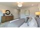 Comfortable bedroom with a dresser, decorative mirror, and light neutral decor at 87 Addison Pond Ct # 12, Zebulon, NC 27597