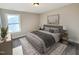 A furnished bedroom with a window offers a view and is decorated in neutral tones, creating a serene ambiance at 87 Addison Pond Ct, Zebulon, NC 27597