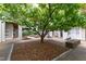 The property includes a community courtyard with mature trees and seating at 1000 Brighthurst Dr # 104, Raleigh, NC 27605