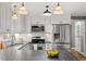 Close up of kitchen with stainless appliances and gray countertops at 2300 Cowden Ct, Raleigh, NC 27612