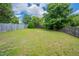 Spacious backyard featuring a well-maintained lawn and a wood fence at 5522 Marthonna Way, Raleigh, NC 27616