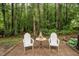 Charming patio with chairs and a table, perfect for enjoying the peaceful wooded scenery at 5629 Yates Garden Ln, Raleigh, NC 27606