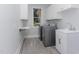 Well-equipped laundry room featuring modern machines, sink, and storage at 90021 Hoey, Chapel Hill, NC 27517