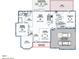 Detailed floorplan showing layout of main level with kitchen, bedrooms, bathrooms, and garage at 108 Ellsworth Pl, Chapel Hill, NC 27516