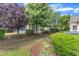 Beautiful backyard featuring mature trees and well-maintained landscaping at 113 Dowington Ln, Cary, NC 27519
