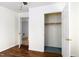 Bedroom featuring hardwood floors, an open closet, and an open door to another room at 1309 Jackson St, Burlington, NC 27217