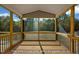 Inviting screened porch with wooden floors and railings, overlooking a lush green landscape at 1406 Reading Ct # 93 Kl, Burlington, NC 27217