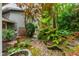 Lush backyard garden features rock path, colorful flowers, and verdant greenery at 1513 Dellwood Dr, Raleigh, NC 27607
