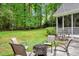 A spacious backyard with a fire pit, seating area, and a beautiful view of the surrounding trees at 204 Middlestone Ct, Wake Forest, NC 27587