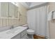 Cozy bathroom features a shower, a vanity with sink, and a toilet at 2821 Edridge Ct, Raleigh, NC 27612