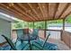 Relaxing back porch area with string lights, comfortable seating, and a lovely backyard view at 3608 Meadow Creek Ln, Raleigh, NC 27616