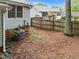Backyard featuring a wooden fence, AC unit, lush landscaping, and well-kept yard at 3608 Meadow Creek Ln, Raleigh, NC 27616
