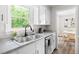 Open kitchen design boasting stainless steel appliances, countertops, faucet, and an exterior view from the window at 5001 Simpson Dr, Sanford, NC 27330