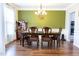 Formal dining room featuring hardwood floors, elegant lighting, and sophisticated decor at 5016 Trembath Ln, Cary, NC 27519