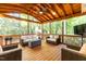 Screened-in porch with wood flooring, comfortable seating, and a ceiling fan at 5609 Barham Ct, Raleigh, NC 27613