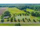 Aerial view of a property featuring a pond, fields, mature trees, and the home at 623 Chambers Rd, Rougemont, NC 27572