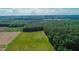 This aerial view shows the property's fields with woodlands in the background, creating a serene and private setting at 623 Chambers Rd, Rougemont, NC 27572