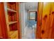 Bathroom with a shower, built-in shelves, and blue tiling at 623 Chambers Rd, Rougemont, NC 27572