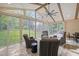 Bright sunroom with large windows, vaulted ceilings, and comfortable seating at 6648 Mafolie Ct, Raleigh, NC 27613