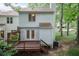 Backyard with two-story home, deck, and tree coverage at 6685 English Ivy Ln, Raleigh, NC 27615