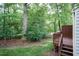 Wood deck off home, showing backyard with tree coverage and privacy fence at 6685 English Ivy Ln, Raleigh, NC 27615