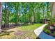 Flat back yard with mature trees and lush grass at 105 Wittenham Dr, Cary, NC 27519