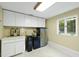 Bright storage room with white cabinets, mini fridge, and large window at 13 Crosswinds Estates Dr, Pittsboro, NC 27312