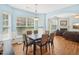 Dining area with natural light, a modern light fixture, and hardwood flooring at 13 Pegram Ct, Durham, NC 27703