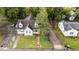 A nice aerial view of the property, showing the house, the lawn, and its surroundings at 1512 Oxford Rd, Henderson, NC 27536