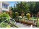 Backyard garden area featuring raised garden beds and lush plants and trees at 1927 Napoli Dr, Apex, NC 27502