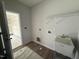 Bright laundry room with utility sink, wire shelving and door to garage at 202 Tuskeegee Dr, Smithfield, NC 27577