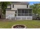 View of the backyard featuring a fire pit, wooden fence, and access to the screen porch at 2705 Kempsford Pl, Raleigh, NC 27604