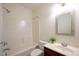 Clean bathroom with a shower and bath, vanity, and updated fixtures at 306 Plank Bridge Way, Morrisville, NC 27560