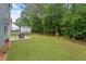 Spacious backyard featuring a well-maintained lawn, patio set, and storage shed at 320 Everly Mist Way, Wake Forest, NC 27587
