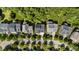Overhead view of a neighborhood shows well-maintained homes, green trees, and quiet streets at 436 Edgepine Dr, Holly Springs, NC 27540