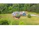 Aerial view showcases the entire property, beautiful landscaping, and brick detailing at 4874 Thom Rd, Mebane, NC 27302