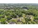 Aerial view of property highlighting the lake, mature trees, houses, and surrounding landscape at 5308 Stableview Ct, Holly Springs, NC 27540