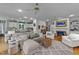 Spacious living room featuring hardwood floors, fireplace, and open to the kitchen at 5308 Stableview Ct, Holly Springs, NC 27540