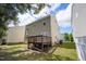 Backyard features a wood deck and a large yard with mature trees and sunny exposure at , Knightdale, NC 27545