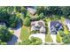 Aerial view of a house with circular driveway, surrounded by trees and lush green lawns at 1101 Temple St, Raleigh, NC 27609