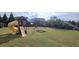 A large playground and room to play in this meticulously maintained backyard at 1116 Trotter Bluffs Dr, Holly Springs, NC 27540