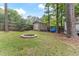 Spacious backyard featuring a fire pit, storage shed, and fenced perimeter at 1605 Hall Blvd, Garner, NC 27529