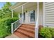 Inviting front porch with brick steps and white railings offering a cozy entrance at 1605 Old London Way, Apex, NC 27523