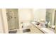 Bright bathroom featuring tile flooring, glass-enclosed shower, and granite countertops at 212 Placid Pond Dr, Broadway, NC 27505