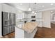 Kitchen with a granite island, stainless steel appliances, white shaker cabinets, and pendant lighting at 233 Theys Mill Way, Fuquay Varina, NC 27526