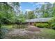 Backyard with an enclosed garden space, brick patio, lush trees, and privacy at 3125 Stanford Dr, Durham, NC 27707