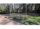 Enclosed garden area featuring raised beds and overhead string lights at 3125 Stanford Dr, Durham, NC 27707