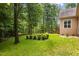 The backyard features a lush lawn, mature trees, and landscaping at 4306 Infinity Ln, Durham, NC 27705