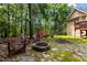Stone fire pit with Adirondack chairs and a landscaped backyard at 4306 Infinity Ln, Durham, NC 27705