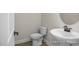 A powder room with white fixtures and a pedestal sink at 448 Golden Dragonfly St, Wake Forest, NC 27587